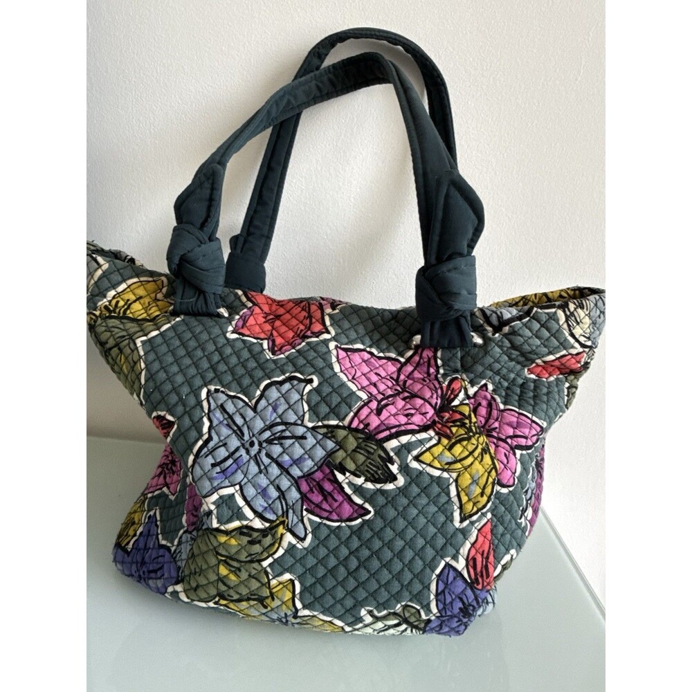 ✿ Vera Bradley Quilted Floral Tote Bag 12”x10”x5.5” Dark Teal Multicolor VBL16